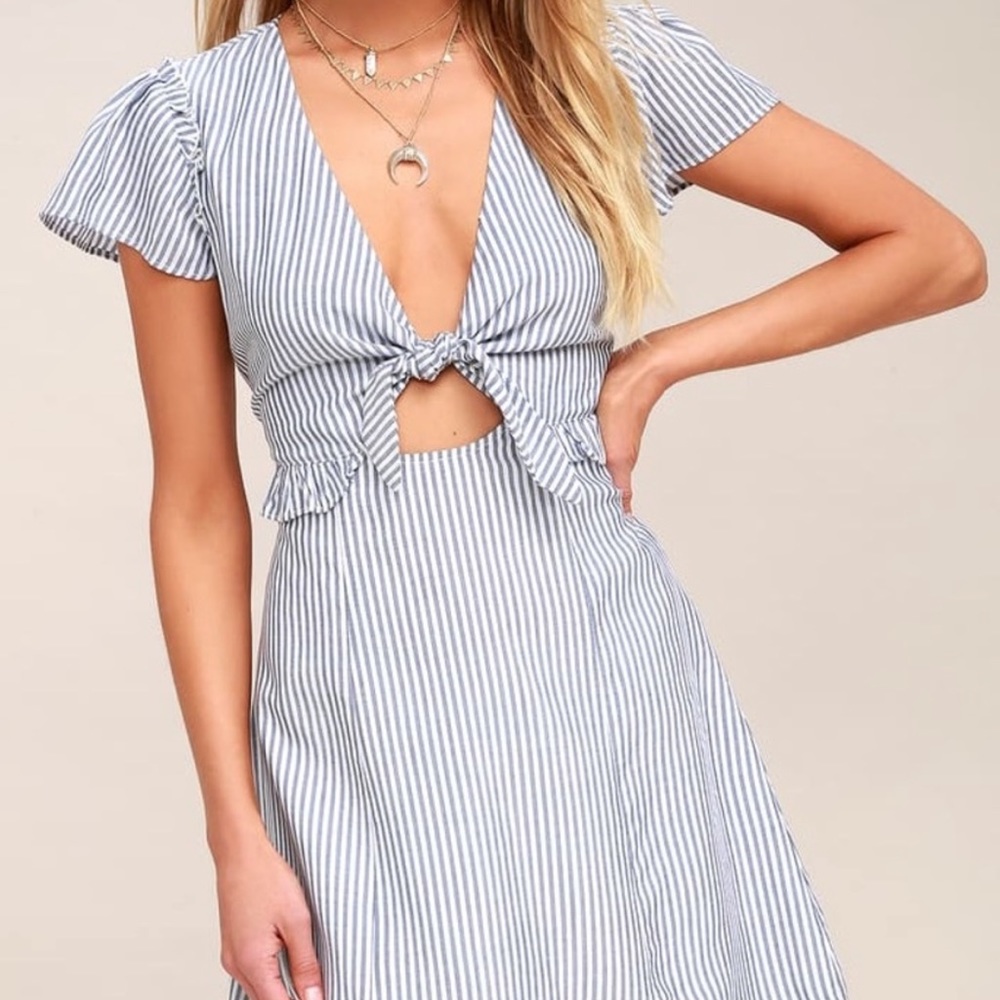Lulus Blue and White Striped Tie-Front Dress